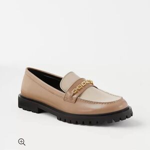 Ann Taylor Gold Chain Leather Loafers Dual Tone